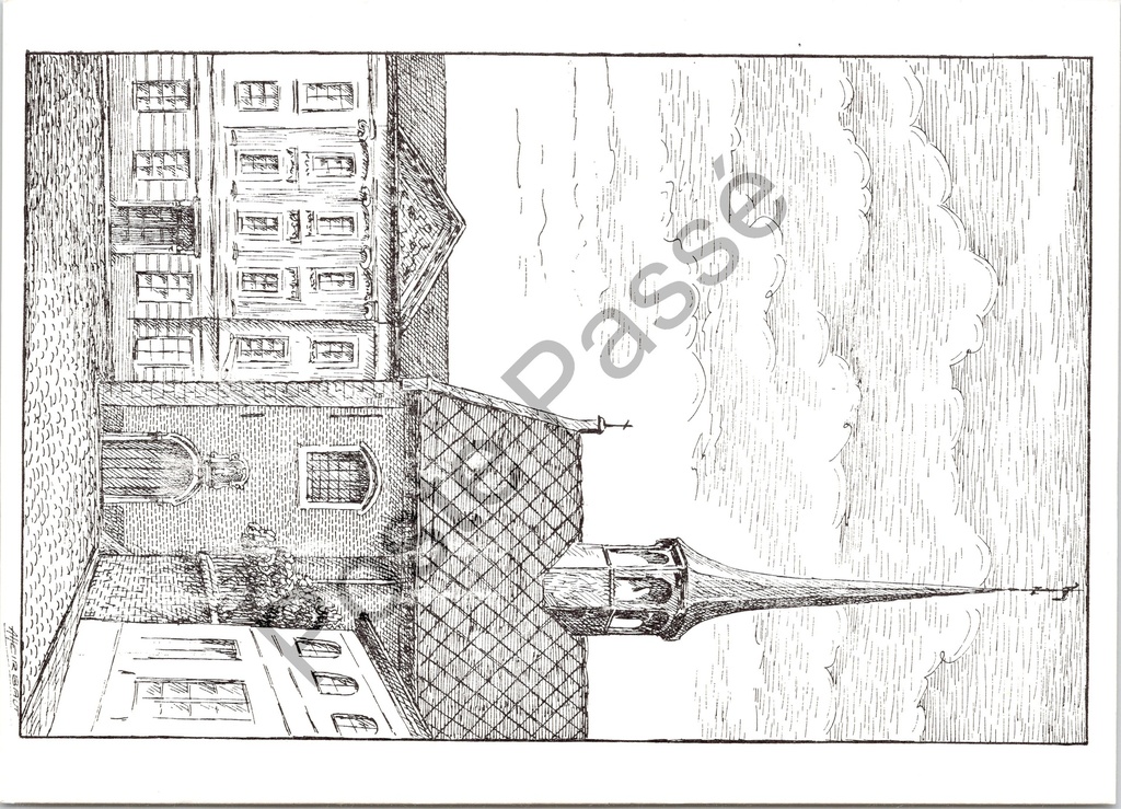Sint-Niklaas - "Sint-Antoniuskerk en Sint-Jozef-Klein-Seminarie" - Pentekening van de Sint-Antoniuskerk en het Klein Seminarie