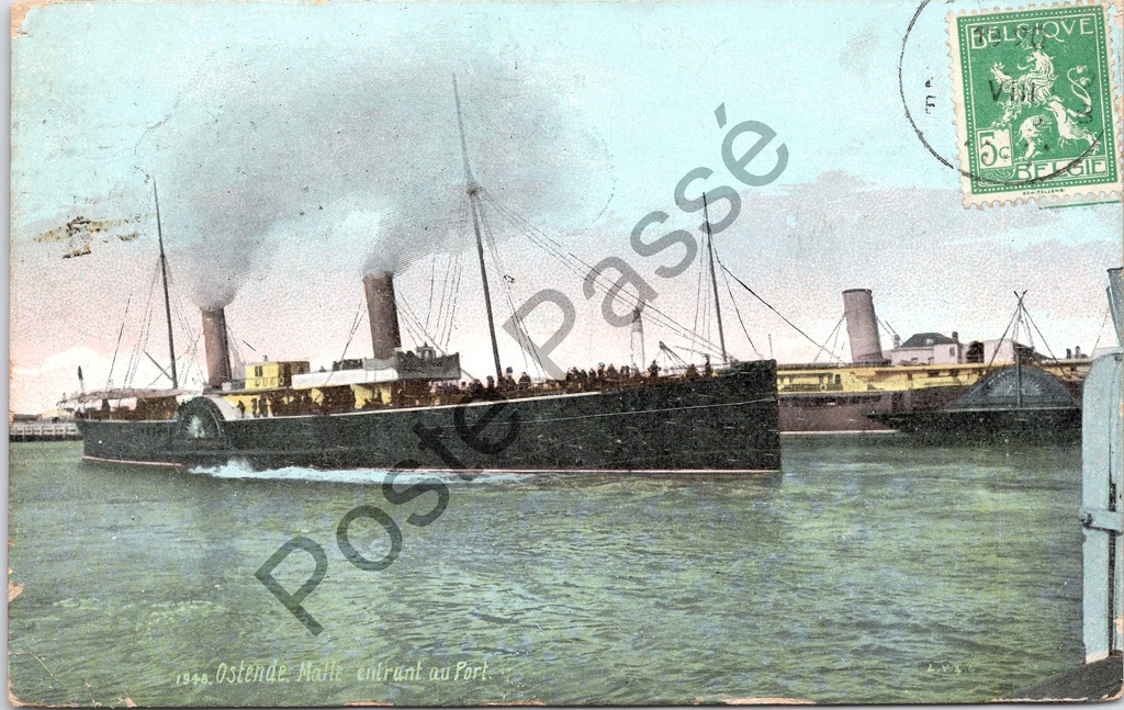[Oostende0416.jpg] Oostende - "Malle entrant au Port" - Mailboot binnenvarend in de haven