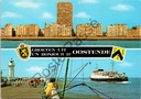 Oostende - "Groeten uit / Un Bonjour d'Oostende" - Zeefront, vuurtoren, wandeldijk en veerboot