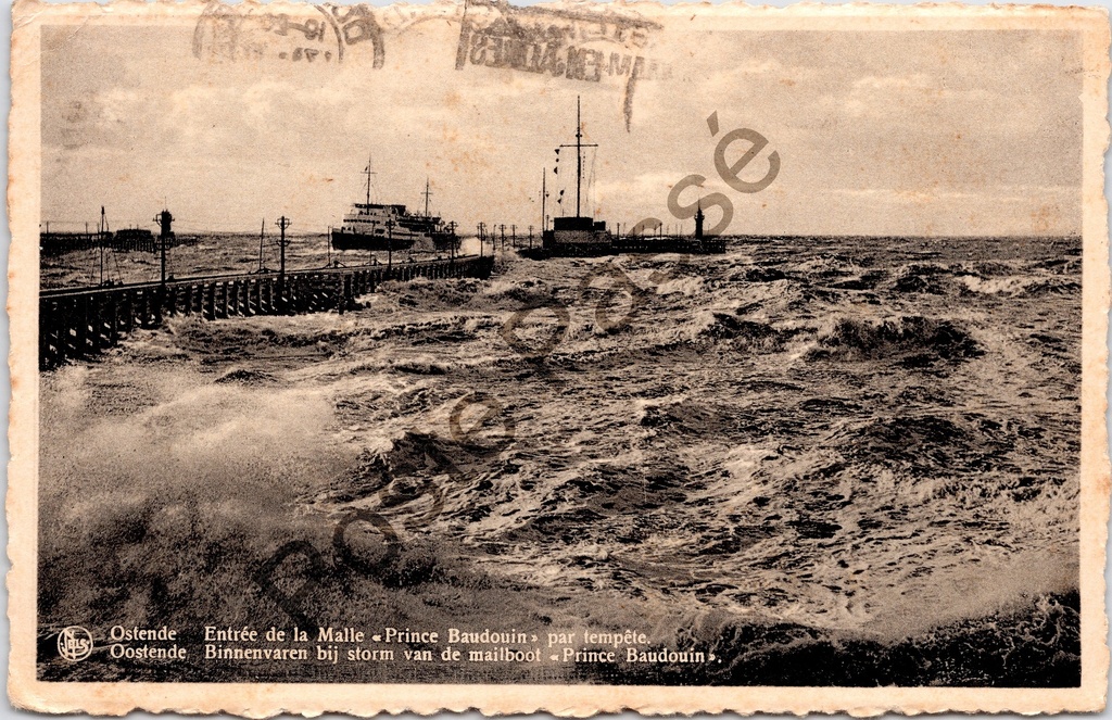Oostende - "Entrée de la Malle «Prince Baudouin» par tempête" - Mailboot Prince Baudouin binnenvarend bij storm
