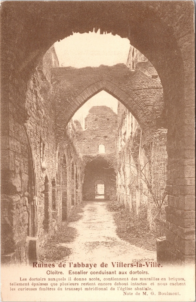 Villers-la-Ville - « Ruines de l'abbaye de Villers-la-Ville. Cloître. Escalier menant aux dortoirs » - Ruines de l'abbaye de Villers, cloître avec escalier menant aux dortoirs