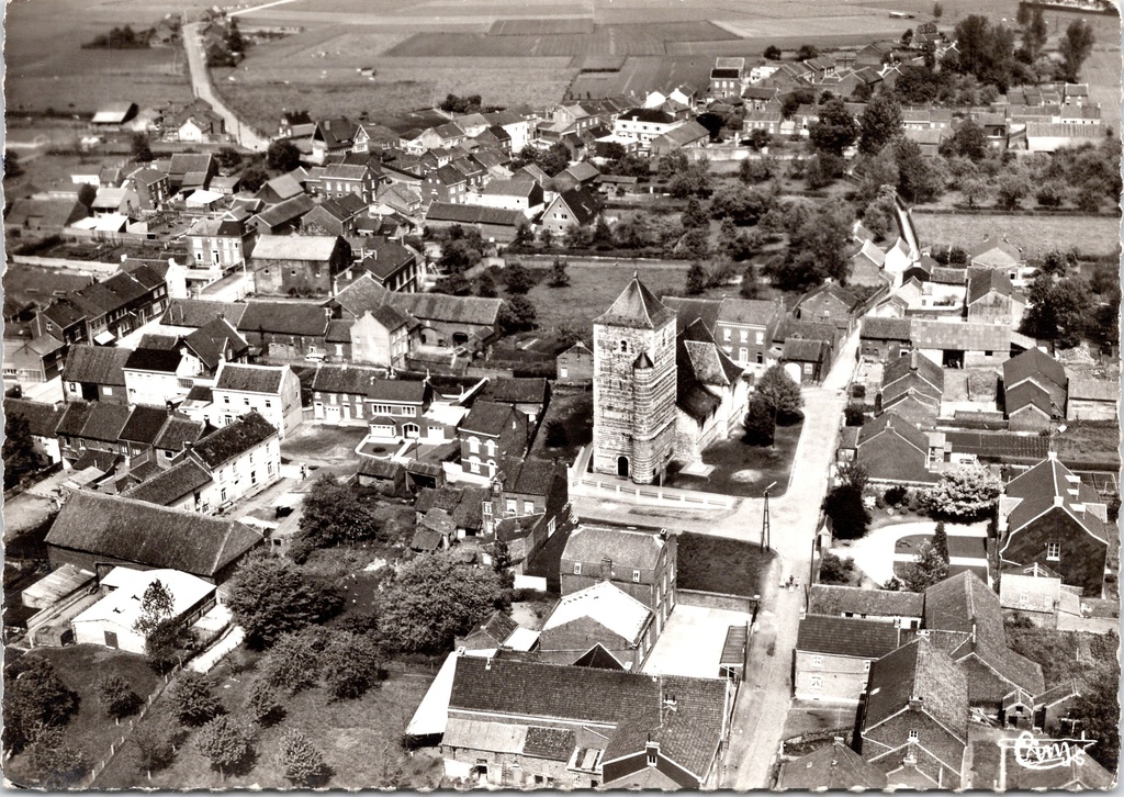 [Liege1019] Lincent – “Aerial view – Panorama” – Aerial photograph of Racour with church