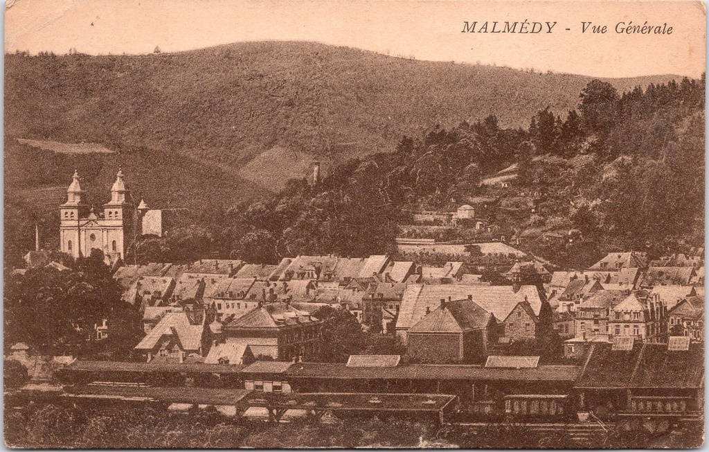 [Malmédy1079] Malmedy – “Vue Générale” – General panoramic view of the town with church and railway station
