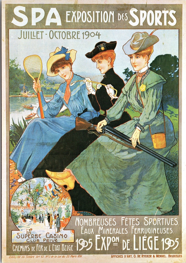 Spa - "Exposition des Sports" - Vintage affiche sportevenement 1904 met drie dames