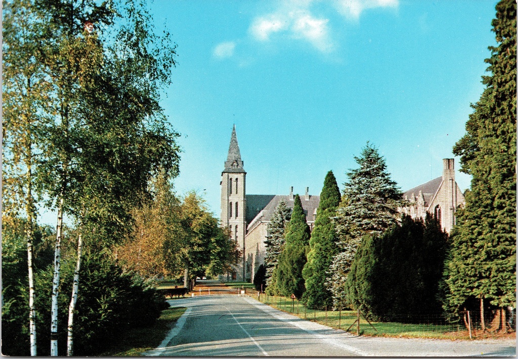 [Anhée1207] Anhée – “Abbaye de Maredsous” – Maredsous Abbey, view of the church and buildings from the access road