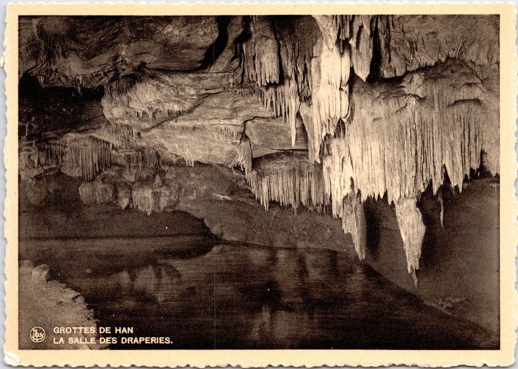 [Han-sur-lesse1277] Rochefort - "LA SALLE DES DRAPERIES" - Grottes de Han, de Draperie-zaal met stalactieten