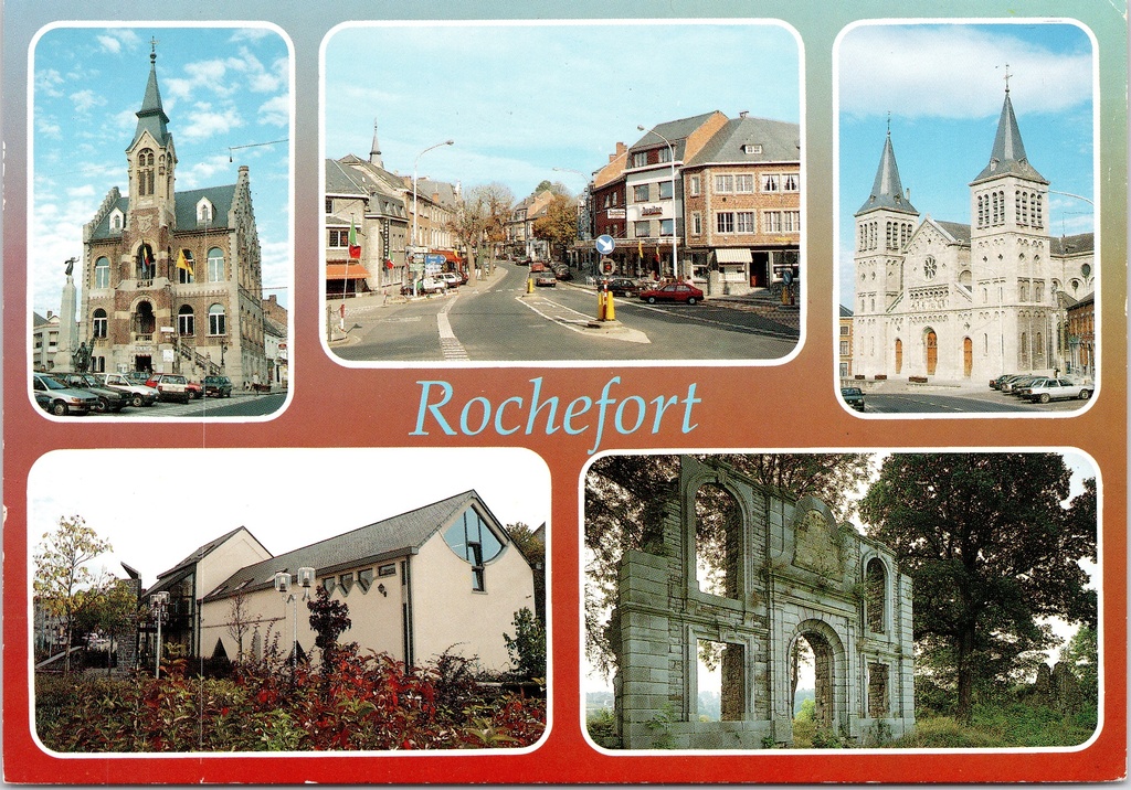 [Rochefort1327] Rochefort - "Rochefort" - Meervoudige stadskaart met stadhuis, kerk, straatgezicht en ruïnes