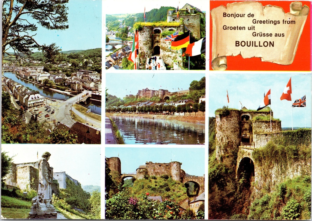 [Bouillon1575] Bouillon - "Greetings from BOUILLON" - Meerzichtenkaart met kasteel en Semoisvallei