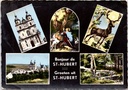 Saint-Hubert - "Bonjour de ST-HUBERT / Groeten uit ST-HUBERT" - Meervoudige kaart met basiliek, stadsgezicht en Sint-Hubertuslegende