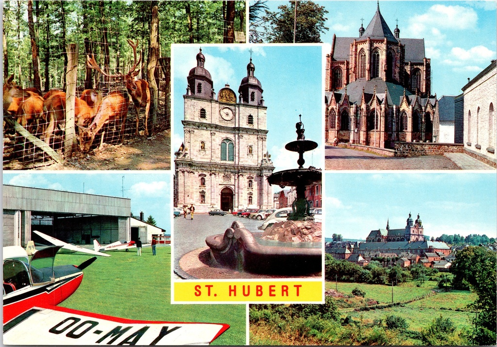 [saint-hubert1641] Saint-Hubert - "ST. HUBERT" - Multiview met basiliek, wildpark, vliegveld en panorama