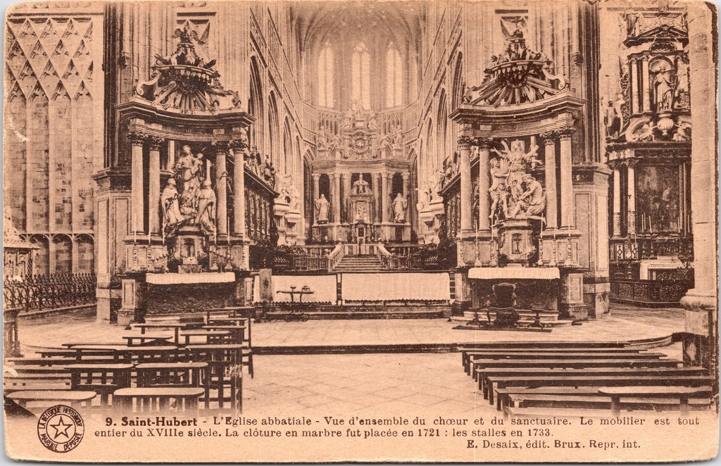 [saint-hubert1655] Saint-Hubert - "L'Eglise abbatiale - Vue d'ensemble du choeur et du sanctuaire" - Abdijkerk, overzicht van koor en heiligdom