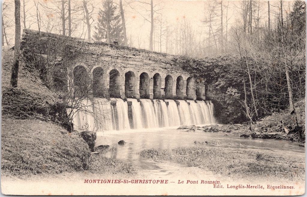 [B1779] Erquelinnes - "Le Pont Romain" - De Romeinse brug met waterval in Montignies-Saint-Christophe