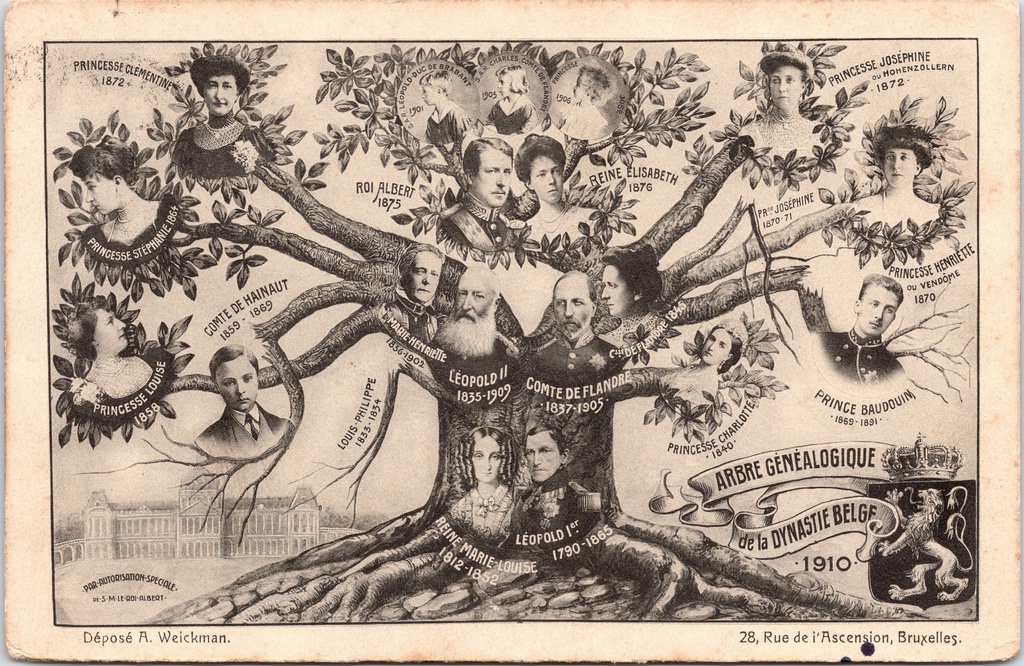 Brussel - "Arbre Généalogique de la Dynastie Belge" - Genealogische stamboom van de Belgische dynastie 1910
