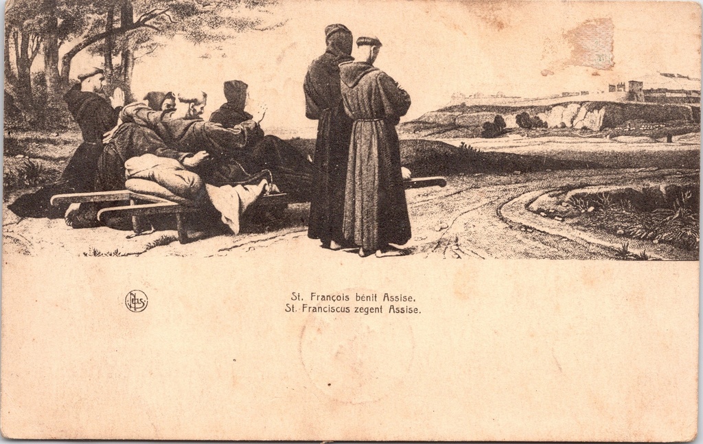 [B1847] Assisi - "St. François bénit Assise" - Sint-Franciscus zegent Assisi, religieuze illustratie