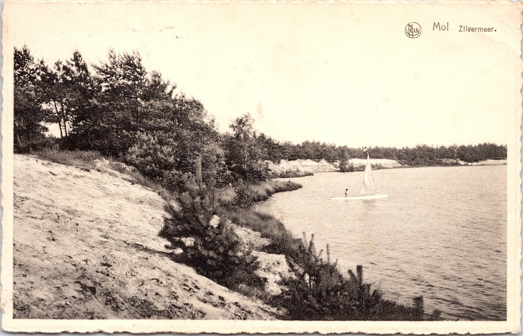 [C1897] Mol - "Zilvermeer" - Zilvermeer met zeilboot en zandduinen