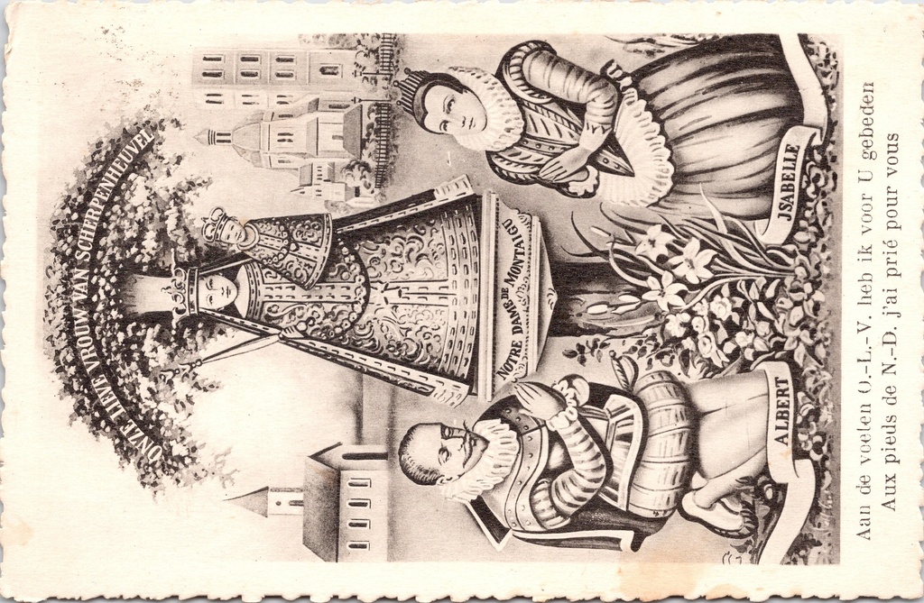 [G1815] Scherpenheuvel - "Onze Lieve Vrouw van Scherpenheuvel" - Devotiekaart met aartshertogen Albert en Isabella