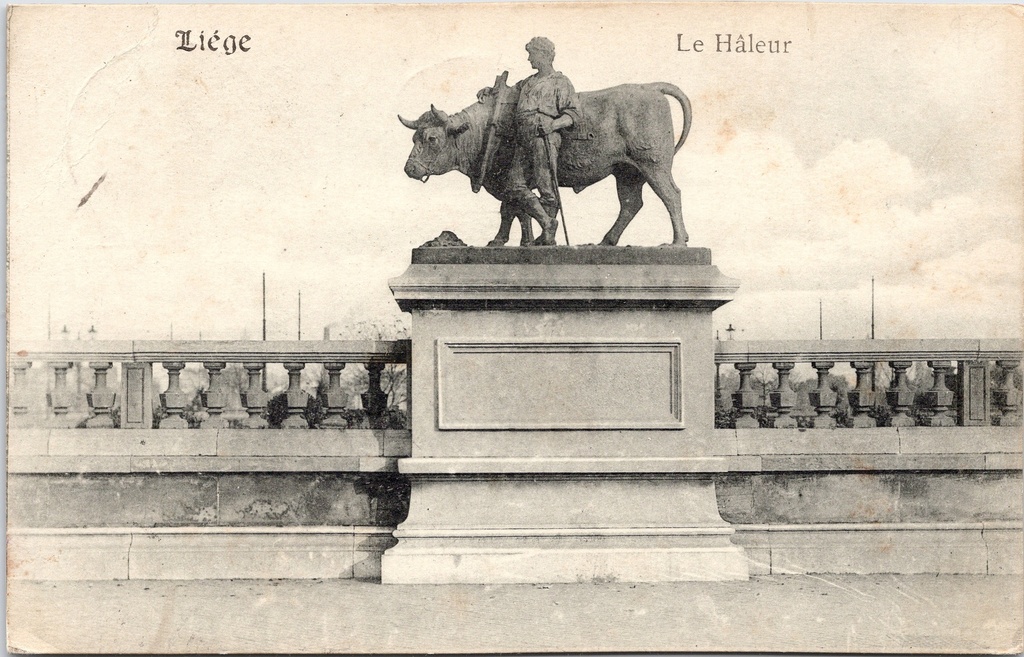 Liège - "Le Hâleur" - Standbeeld van de trekker met os op een brug