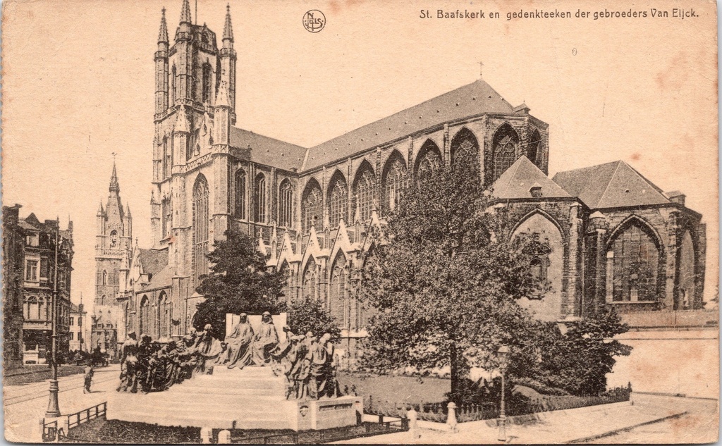 [Gent12027] Gent - "St. Baafskerk en gedenkteeken der gebroeders Van Eyck" - Sint-Baafskathedraal met Van Eyck-monument