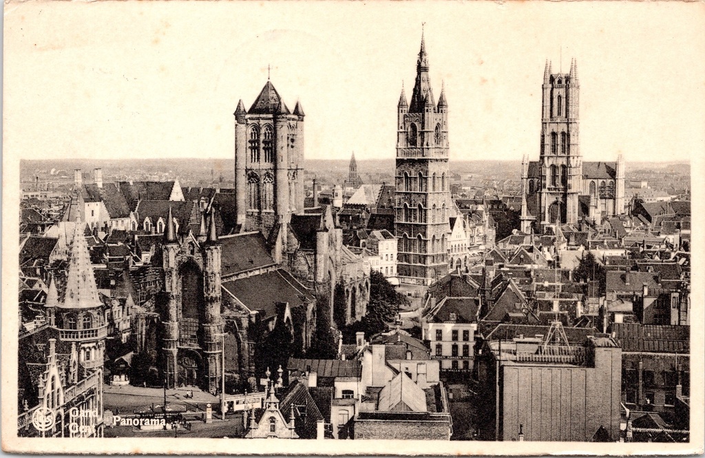 [Gent12043] Gent - "Panorama" - Stadspanorama met Sint-Niklaaskerk, Belfort en Sint-Baafskathedraal