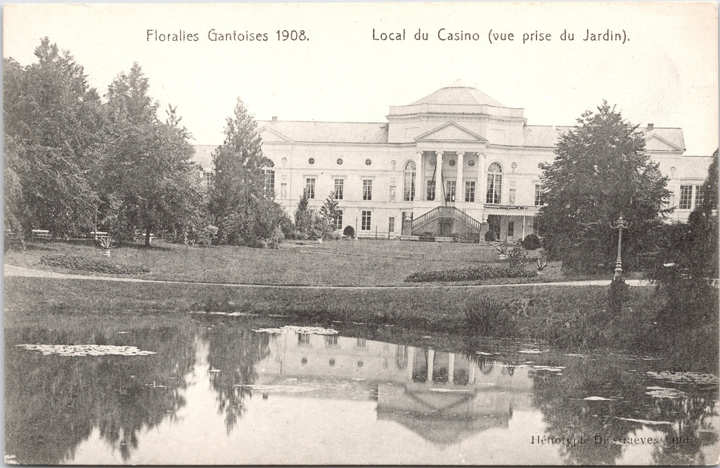 Gent - "Floralies Gantoises 1908 - Local du Casino (vue prise du Jardin)" - Casinogebouw gezien vanuit de tuin tijdens de Gentse Floraliën 1908