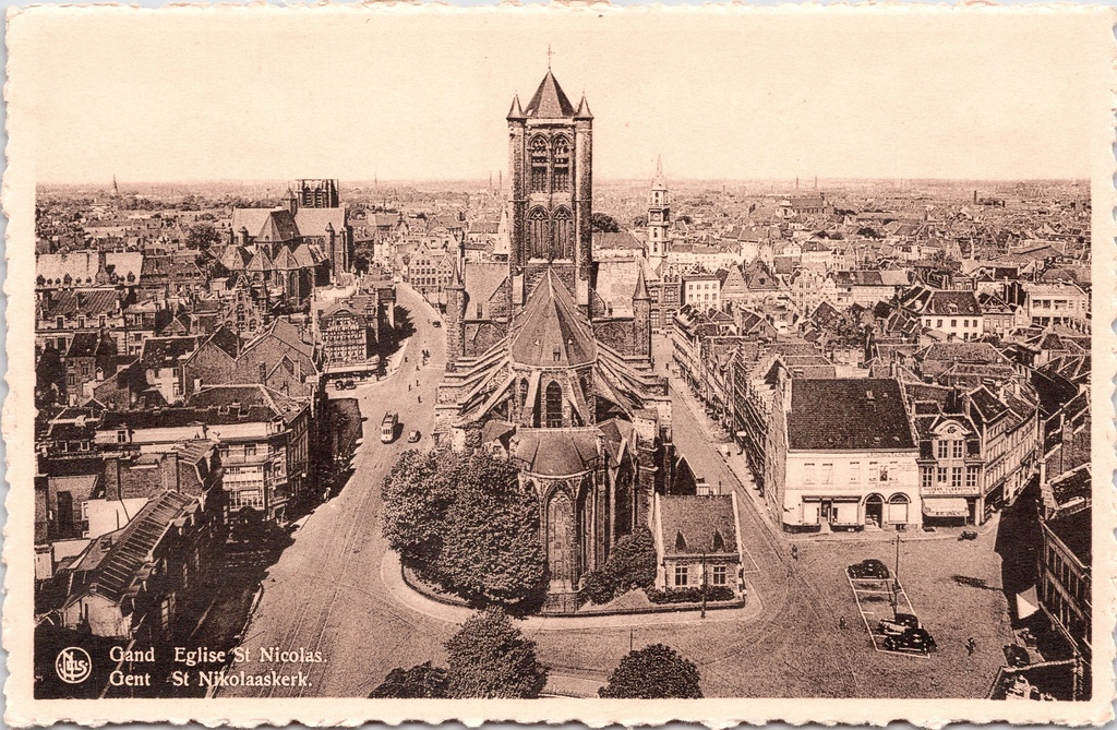 Gent - "Eglise St Nicolas / St Nikolaaskerk" - Luchtfoto Sint-Niklaaskerk met stadsgezicht