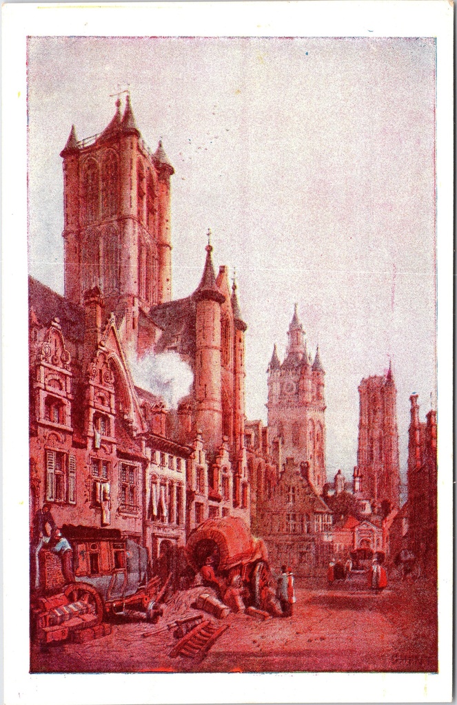 Gent - "Vue de Gand en 1833" - Stadsgezicht Gent naar schilderij van S. Prout