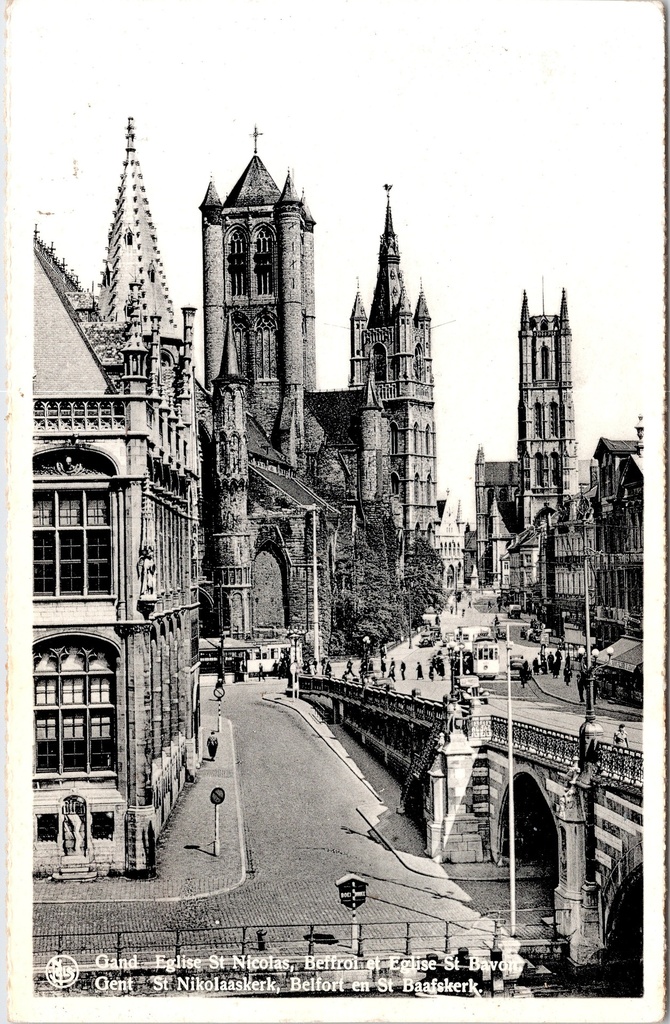 [Gent22287] Gent - "Église St-Nicolas, Beffroi et Église St-Bavon" - Sint-Niklaaskerk, Belfort en Sint-Baafskathedraal