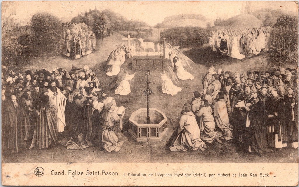 [Gent22331] Gent - "Gand. Eglise Saint-Bavon. L'Adoration de l'Agneau mystique (détail)" - Aanbidding van het Mystieke Lam door Hubert en Jan van Eyck