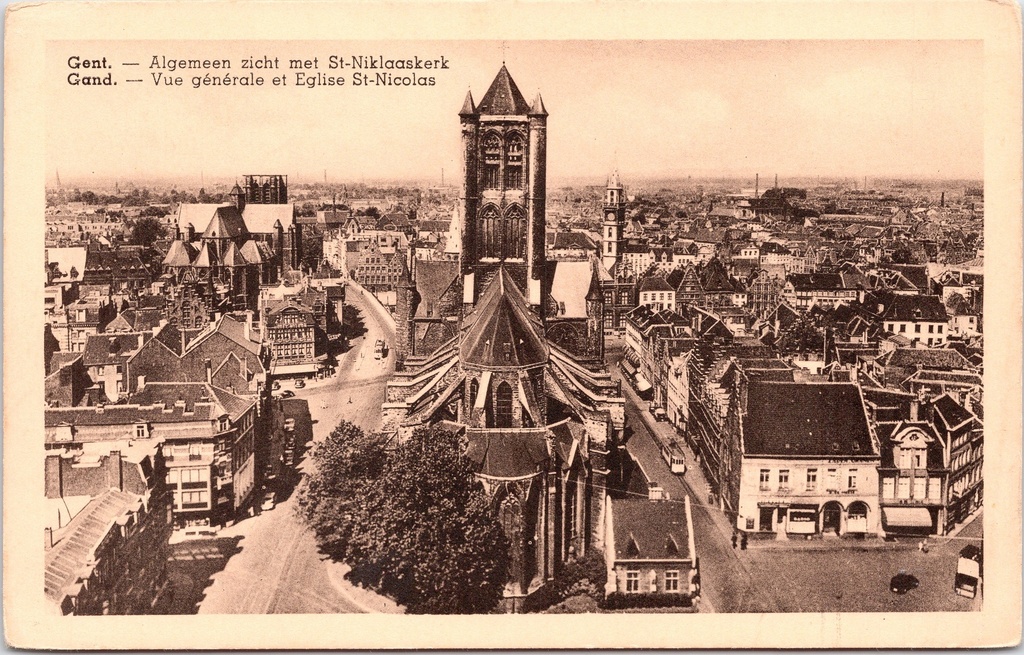 Gent - "Algemeen zicht met St-Niklaaskerk" - Panoramisch stadsgezicht met Sint-Niklaaskerk