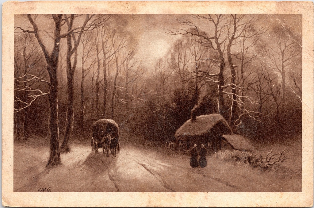 Brugge - "" - Romantisch winterlandschap met paard-en-wagen en boerderij