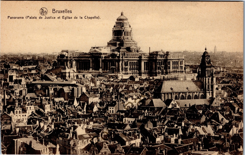 Brussel - "Panorama (Palais de Justice et Eglise de la Chapelle)" - Panorama met Justitiepaleis en Kapellekerk