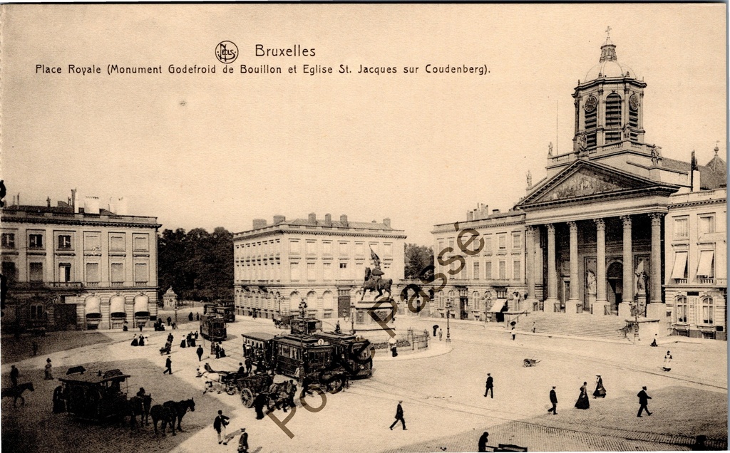 [Brussel0666] Brussel - "Place Royale (Monument Godefroid de Bouillon et Eglise St. Jacques sur Coudenberg)" - Koningsplein met ruiterstandbeeld en kerk