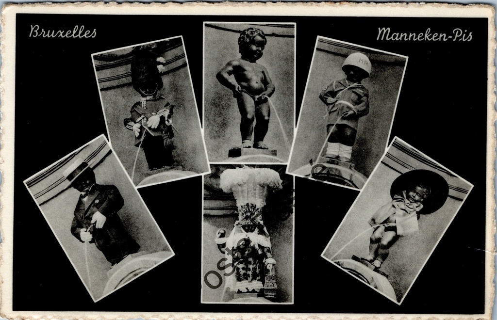 [Brussel0676] Brussel - "Manneken-Pis" - Meerbeeldkaart met verschillende klederdrachten van het bekende standbeeld